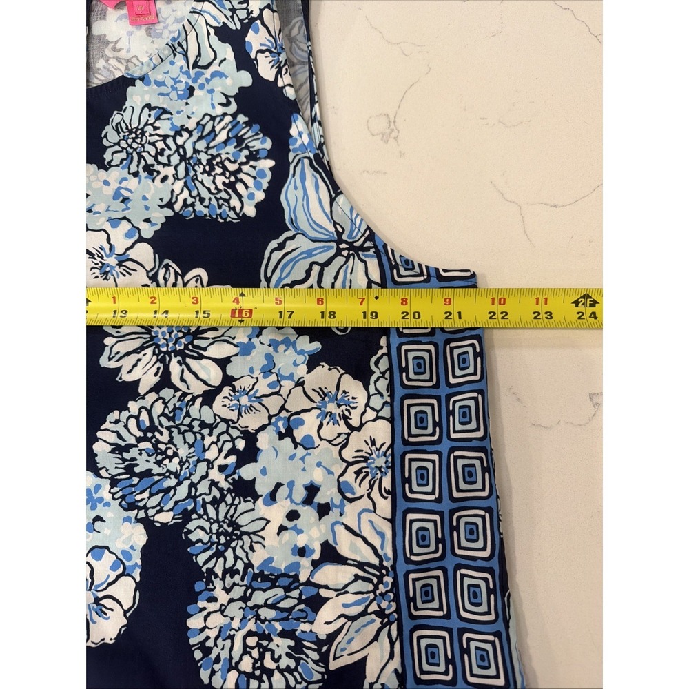 Lilly Pulitzer Women's L Bouquet All Day Iona Sleeveless Blue Floral Blouse Tank - Picture 10 of 11